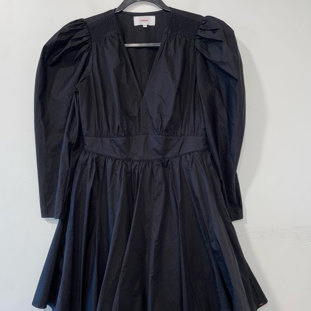 Xirena Women Size  XSmall Cotton Poplin Dress Black Tiered Midi Ruffle